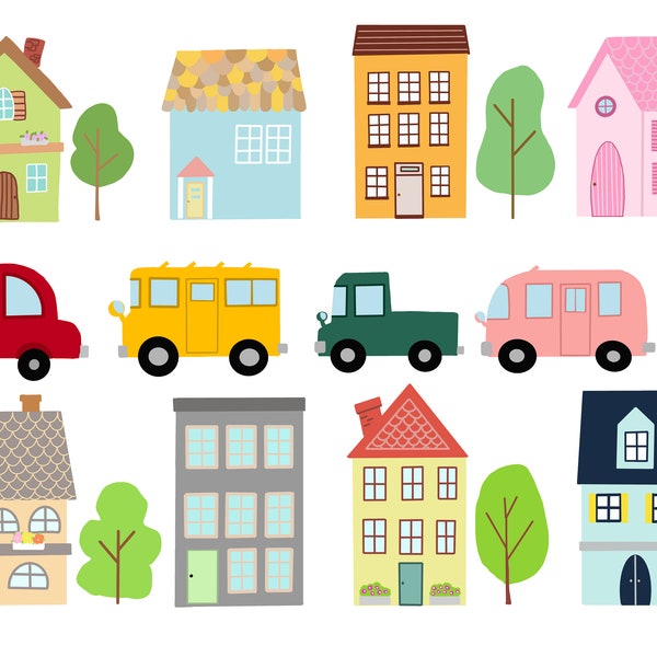 Little Town Clipart, Home Clip Art, House Clipart Set - Instant Download