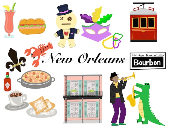 New Orleans Clip Art, NOLA Food Clipart, New Orleans PNG - Instant Download