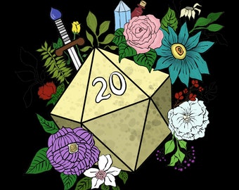 d20 and Flowers Printable Image