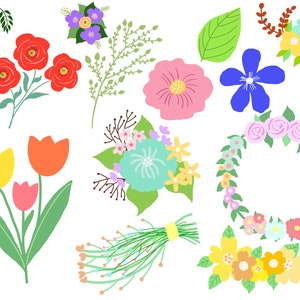 Simple Flowers Clipart Set - Vintage Flower Clipart - PNG Instant Download