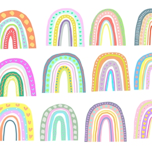 Clipart de arcoíris pastel, lindo clip art de arcoíris: descarga instantánea