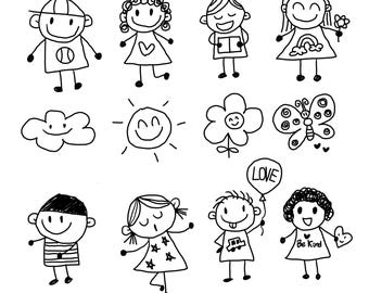 Stick Kids Clipart, Stick Children Clip Art - Instant Download