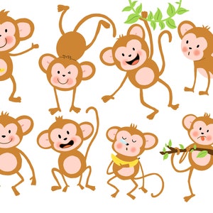 Cute Little Monkeys Clipart - Instant Download