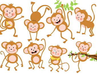 Cute Little Monkeys Clipart - Instant Download