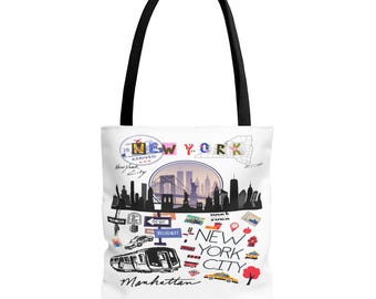 New York Collage Tote Bag, Vintage NYC Eco Bag - Travel Bag, Shopping Bag, Gift for Eco-Friendly Fashion