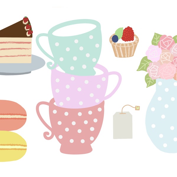 Cute Tea Party Clip Art, Tea time Clipart - Instant Download