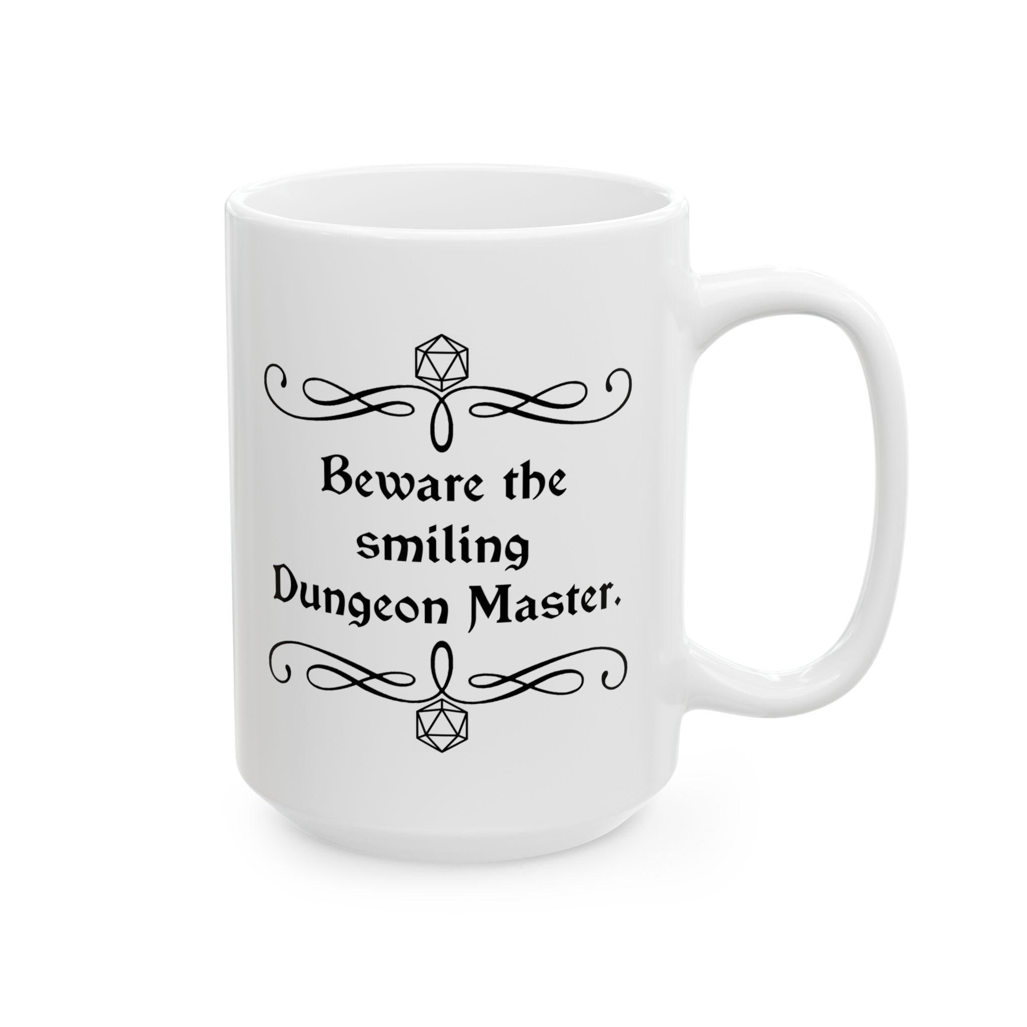Tazza Da Caffè Dungeon Meowster D20 Bianca Con Bordo Rosso - Fantasia DnD, Capacità 0,33L