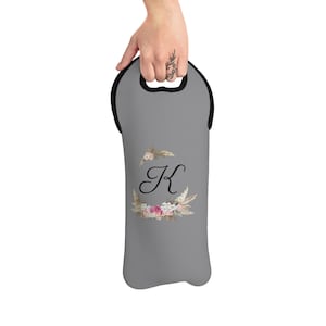 Personalized Boho Vintage Flower Wine Tote Bag, Floral Wine Lover Gift, Reusable Tote,  Bohemian Wine Carrier, Wine Accessories