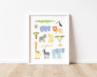 Safari Animal Collage, Safari Animals, Safari Art Print, Safari Nursery Theme Gallery Print - Digital Artwork, Safari Collection
