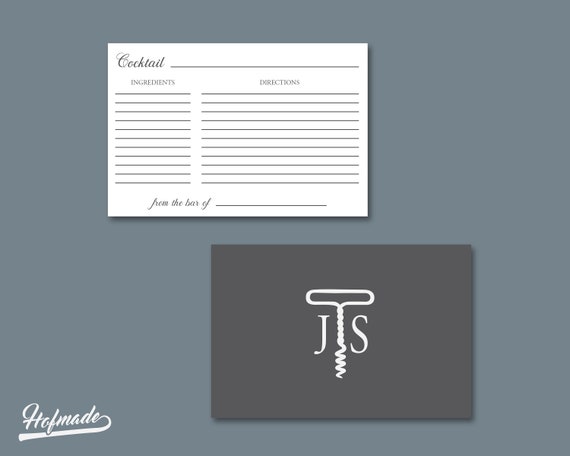 corkscrew recipe card stock the bar invitation set recipe card only recipe card stock