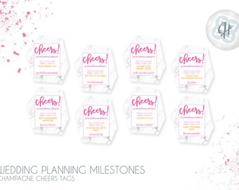 結婚式の計画の節目「乾杯」ギフトタグ: 印刷可能なファイル (幾何学的な大理石)