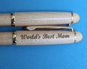 World's Best Mom Laser Engraved  Maple Wood Pen