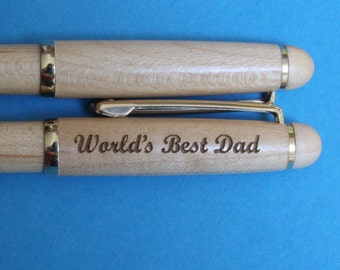 World's Best Dad, Gift for dad, Father's day gift, Laser Engraved Pen Rosewood or Maple