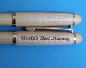 World's Best Mommy Laser Engraved Maple or Rosewood Pen.