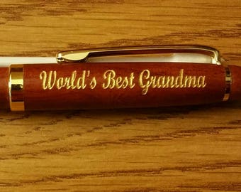 World's Best Grandma, Gift for Grandma, Engraved Personalized Pen Rosewood or Maple Pen