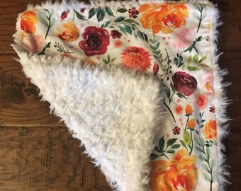 Bohemian floral minky lovey, baby blanket and throw. Autumn and winter boho floral designs.