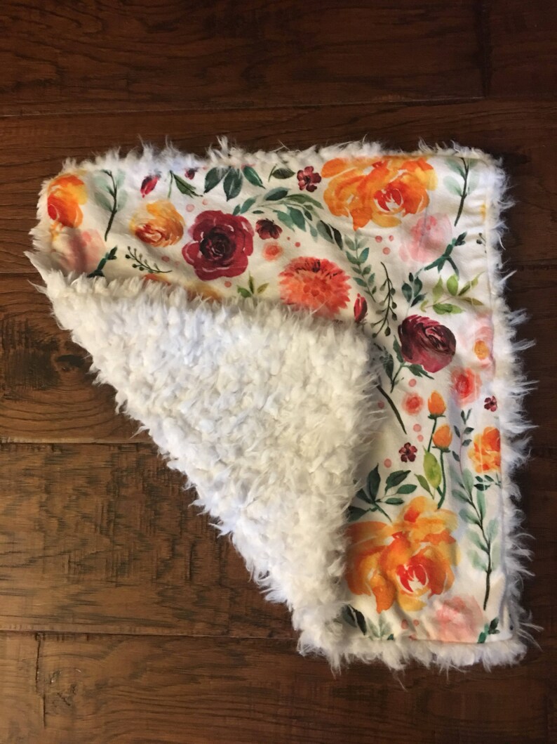 Bohemian floral minky lovey Autumn and winter boho floral designs. baby blanket and throw
