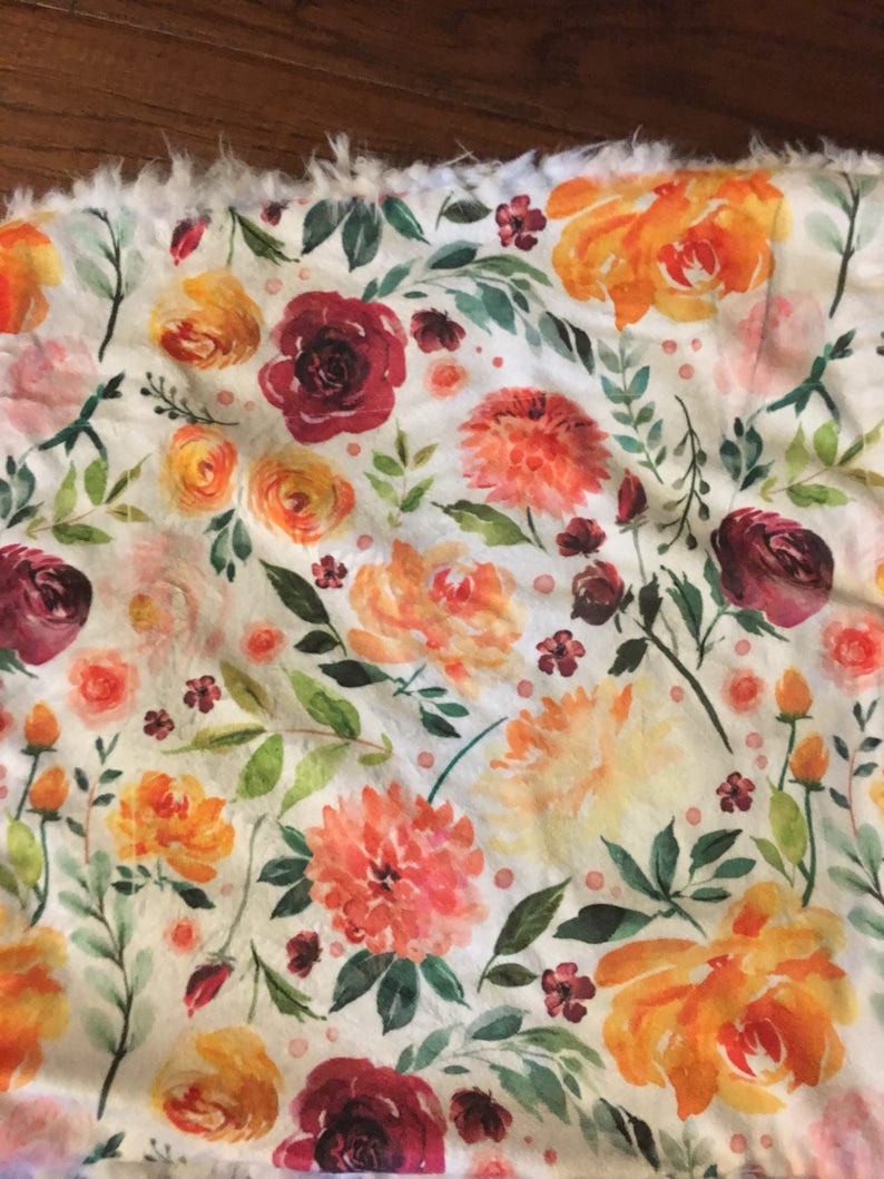 Bohemian floral minky lovey Autumn and winter boho floral designs. baby blanket and throw