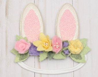 Bunny Headband  ||  Easter Bunny Felt Flower Crown  ||  Baby Bunny Ear Headband