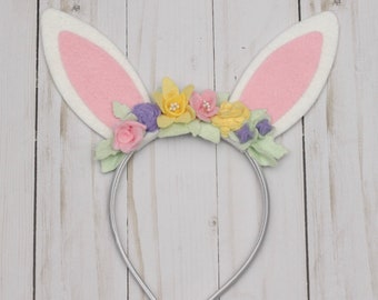 Easter Bunny Headband  ||  Felt Flower Bunny Headband  ||  Bunny Flower Crown