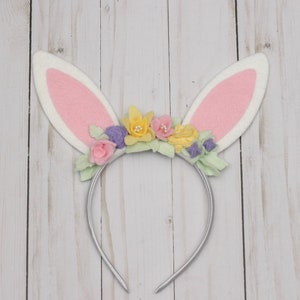 Easter Bunny Headband  ||  Felt Flower Bunny Headband  ||  Bunny Flower Crown