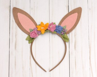 Felt Bunny Ears  ||  Bunny Headband  ||  Felt Flower Bunny Headband