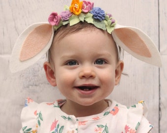 Bunny Ear Headband  ||  Easter Bunny Headband  ||  Baby Bunny Flower Crown  ||  Floppy Bunny Ears