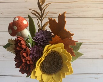 Fall Felt Flower Bouquet  ||  Autumn Mushroom Floral Decor  ||   Fall Flower Arrangement