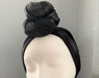 Pre Tied Hair Wrap and Mask Combo Set, Black and White  display picture 1