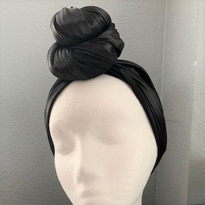Pre Tied Head Wrap Turban,  Solid Black Hair Wrap One Size