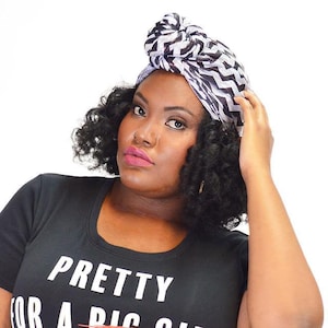 Pre Tied Head Wrap Turban, Chevron Print Hair Wrap One Size