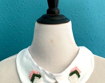 Retro, Cottagecore, Peter Pan Kragen, Diamant bestickte Applikation, abnehmbares, abnehmbares Halsband