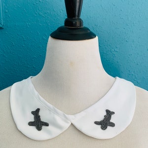 Retro, Embroidered Airplane, Peter Pan, Detachable, Removable Collar