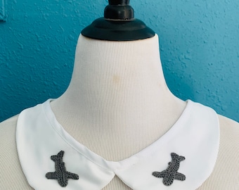 Retro, Embroidered Airplane, Peter Pan, Detachable, Removable Collar