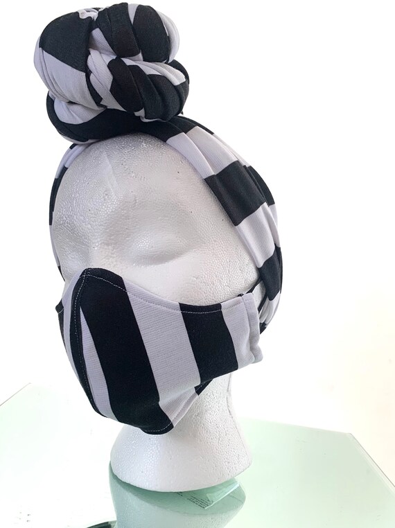 Buy Pre Tied Hair Wrap and Mask Combo Set, Black and White 
