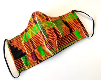 Kente Cloth Print Face Mask with Nose Wire and Filter Pocket Option, African Pride Mask