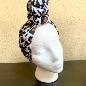 Pre Tied Head Wrap Turban, Leopard Print Hair Wrap One Size