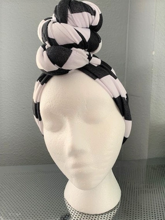 NWT Black & White Pretied Headwrap Black & White Pre-tied Head Scarf: Non-slip Chiffon Cotton  main image 4