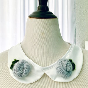 Retro, Cottagecore, Grey Flower Peter Pan Collar, Detachable, Removable Collar