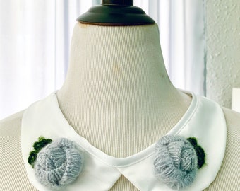 Retro, Cottagecore, Grauer Blumen Peter Pan Kragen, abnehmbares, abnehmbares Halsband
