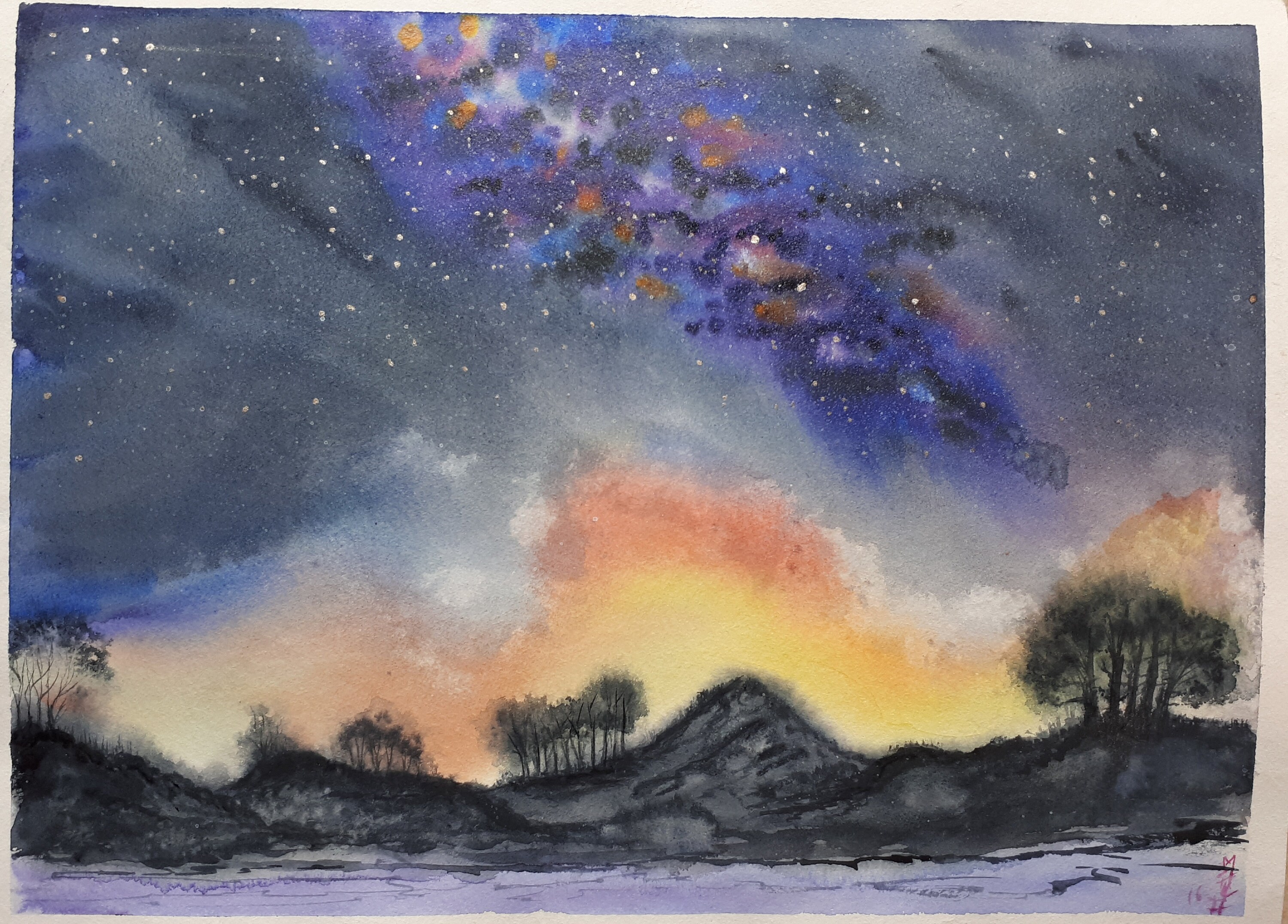 Aurore Boréale à L'aquarelle