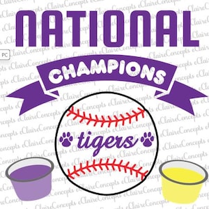Campeões Nacionais de Beisebol | Jello Shot | Design de Clip Art | Tiger Paw | SVG Jpg PNG PDF | Arquivo de Corte para Cricut, Silhouette Studio