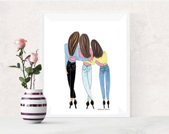 3 friends drawing etsy