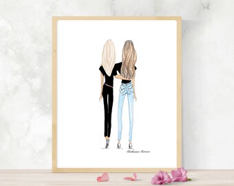 brunette best friend blonde best friend best friend birthday friend birthday gift Two blondes and a brunette fashion illustration