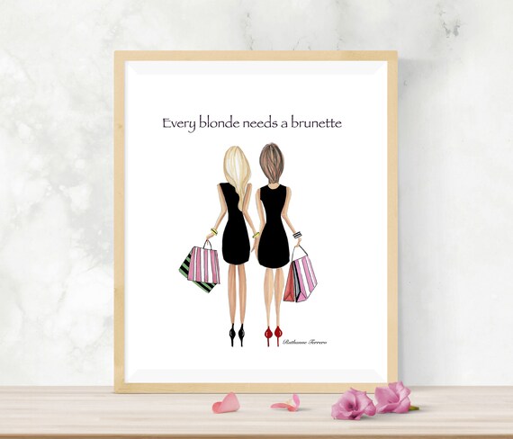 Blonde And Brunette Friend With Short Hair Drawings Best Etsy