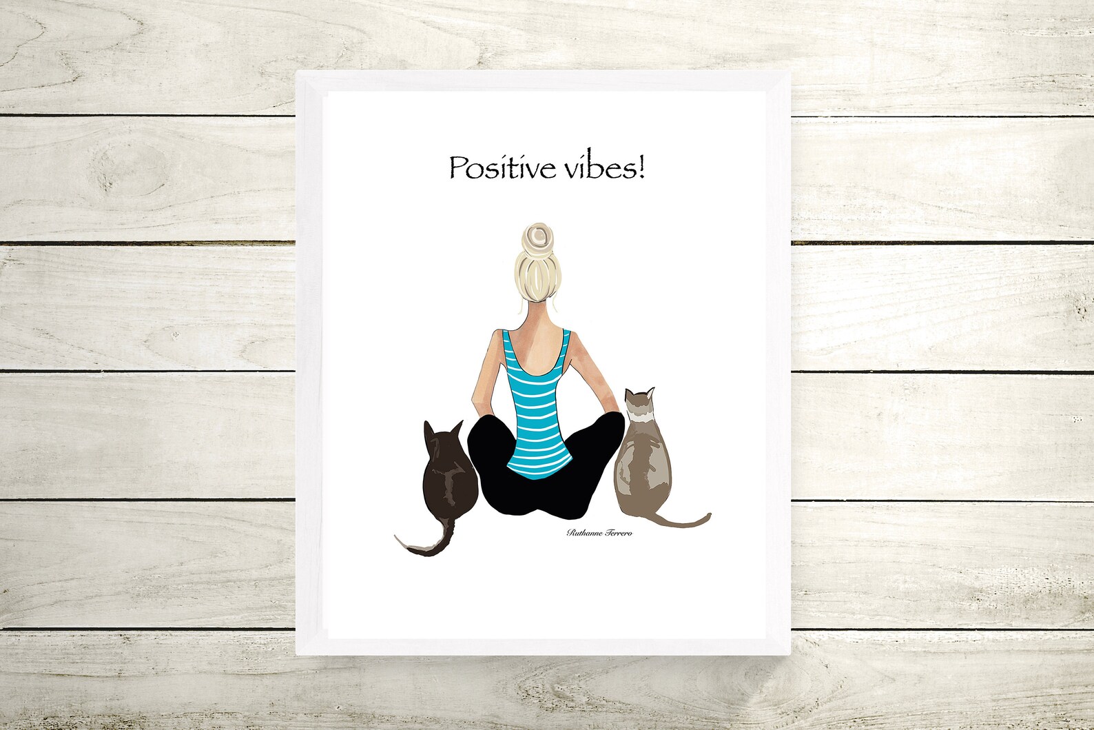 Yoga and Cats Drawing Yoga Gift Yoga Studio Art Pilates - Etsy