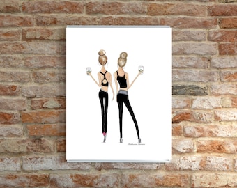Two Blonde Friends in Yoga Wear With Coffee, yoga gift digital download, yoga studio art, pilates gift, pilates studio art, gift for yoga