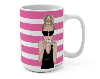 Pink Fashionista Coffee Mug 15oz for Blonde by Roxy's Illustrations