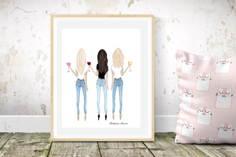 brunette best friend blonde best friend best friend birthday friend birthday gift Two blondes and a brunette fashion illustration