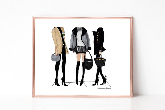 3 Chic Fashionistas Fashion Illustration by Roxy's - Etsy
